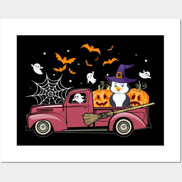 Penguin on red truck pumpkin Wall Art by timski